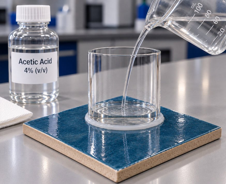 Acetic acid extraction test for lead leachability on a glazed ceramic tile